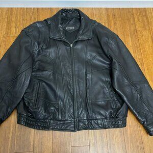 Men's XXL Tibor Vtg 90's Y2K Black Genuine Leather Biker Bomber Jacket-Heavy
